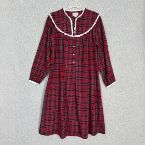 Lanz of Salzburg Nightgown Size Small Red Plaid Flannel Cottagecore Classic